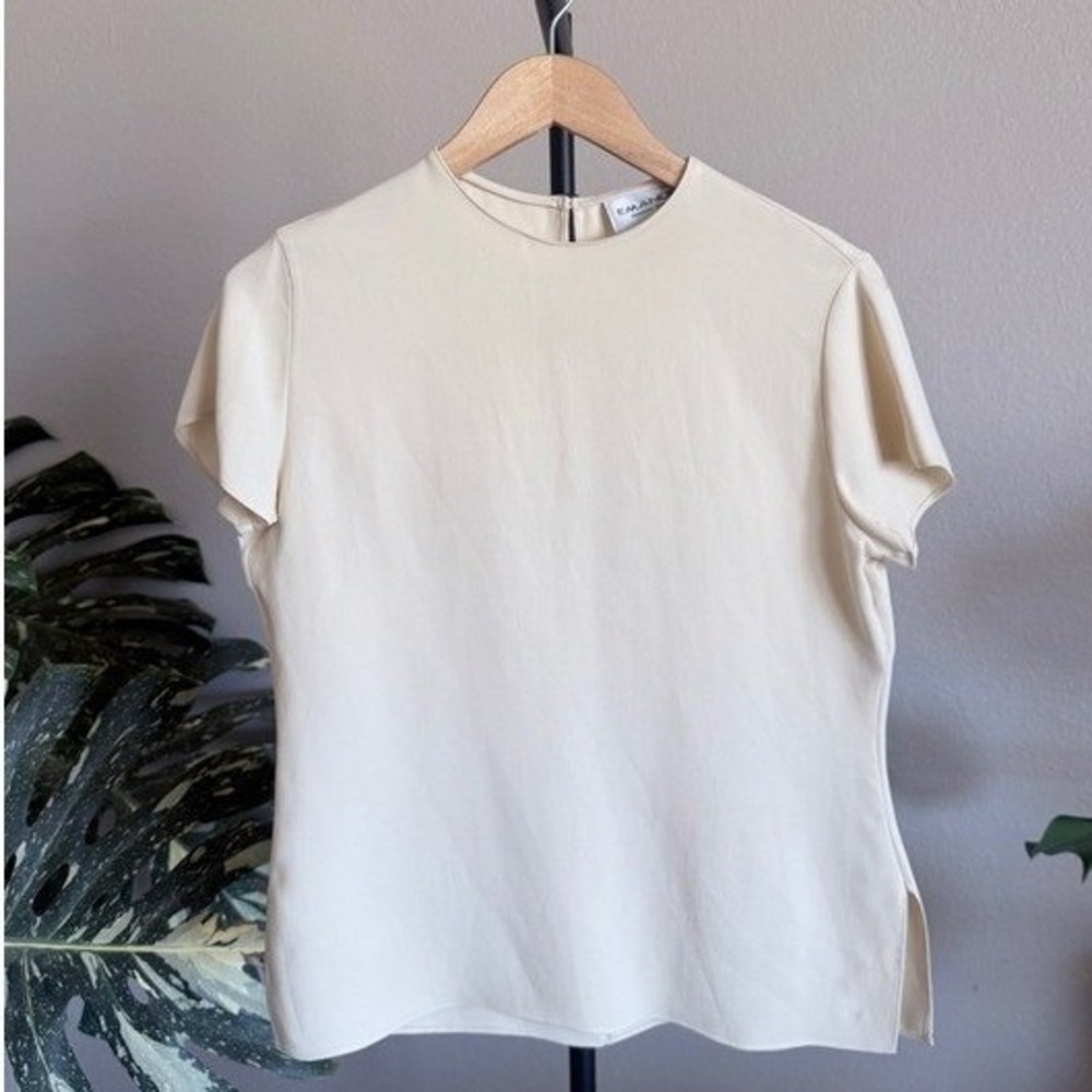 Emanuel‎ Ungaro Women Cream 100% Silk Short Sleeve Blouse Top Sz 2/36